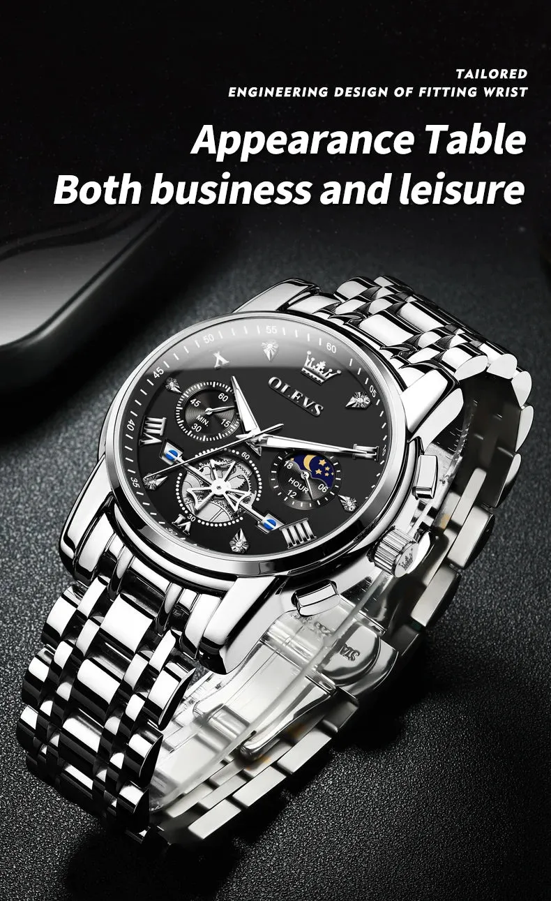 OLEVS Luxury Business Watch for Men - Stainless Steel, Waterproof, High-Quality Multifunction