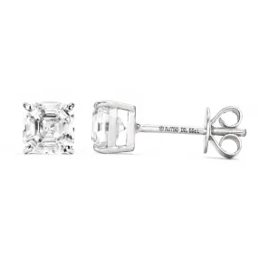 Ready Made | 1 Carat Asscher Moissanite 18K White Gold Stud Earrings With Basket Setting