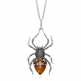 Sterling Silver Amber Large Spider Pendant