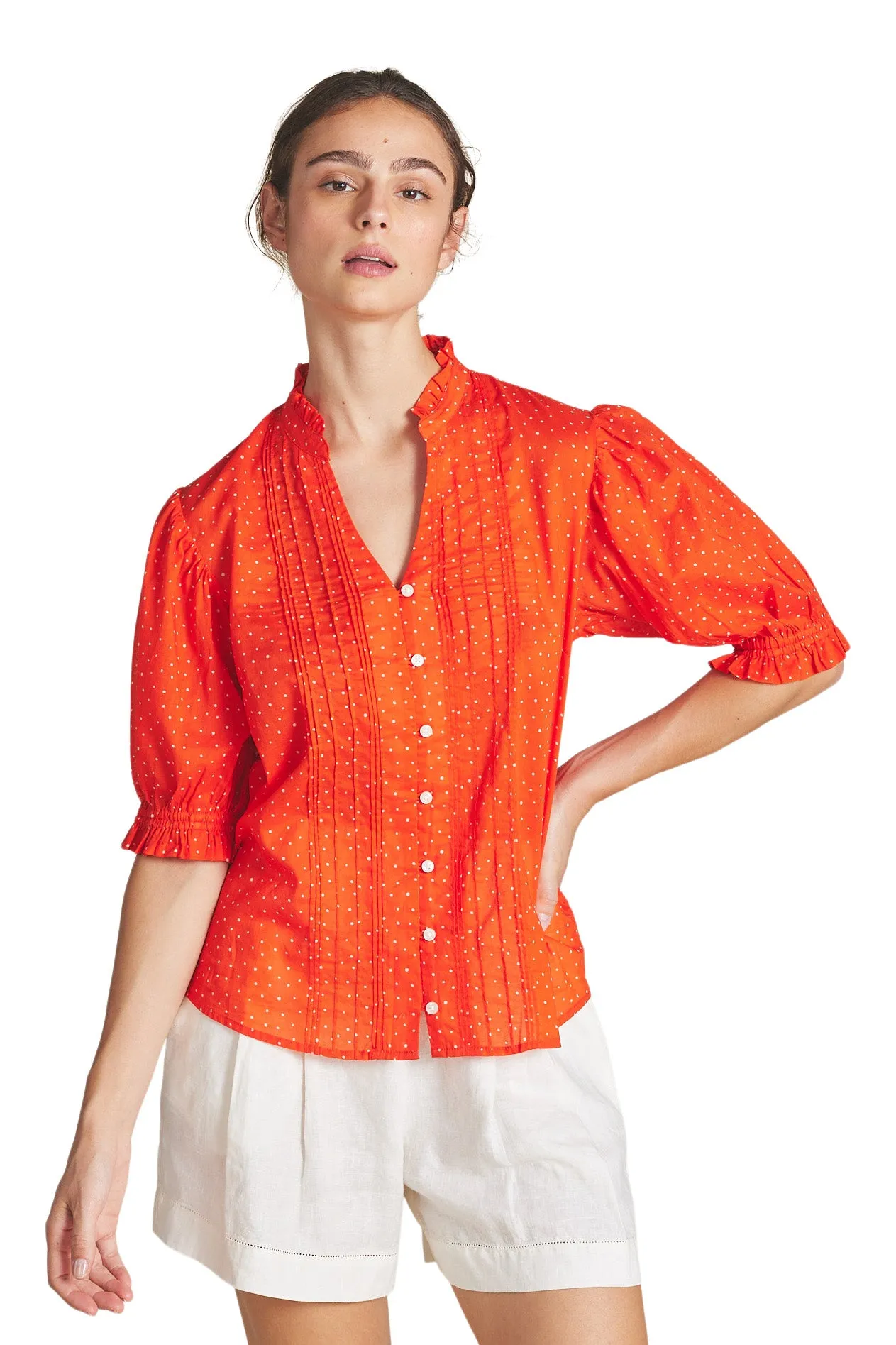 Trovata Birds of Paradis Eliza Blouse in Tomato Dot